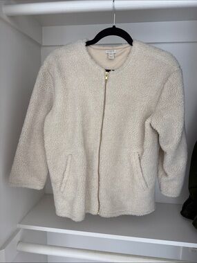 J. Crew Cream Teddy Sherpa Zip-Front Jacket
